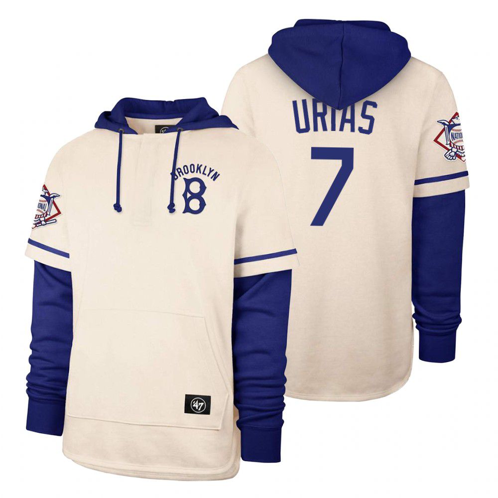 Men Los Angeles Dodgers #7 Urias Cream 2021 Pullover Hoodie MLB Jersey